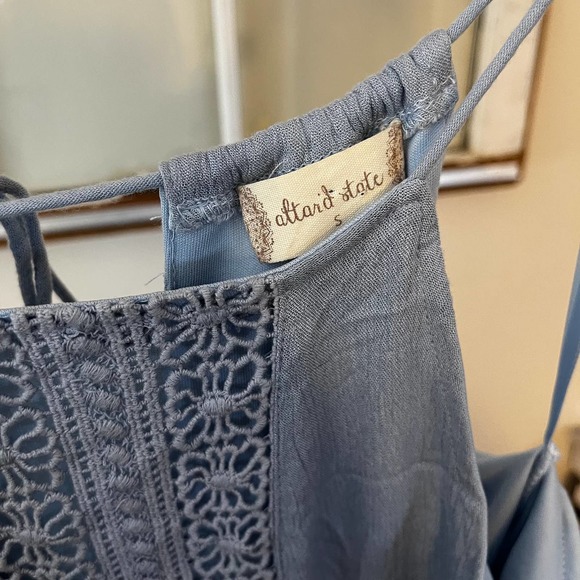 Altar'd State Dusty Blue Halter Maxi Dress Small Crochet Lined Boho Beachy - Picture 2 of 7